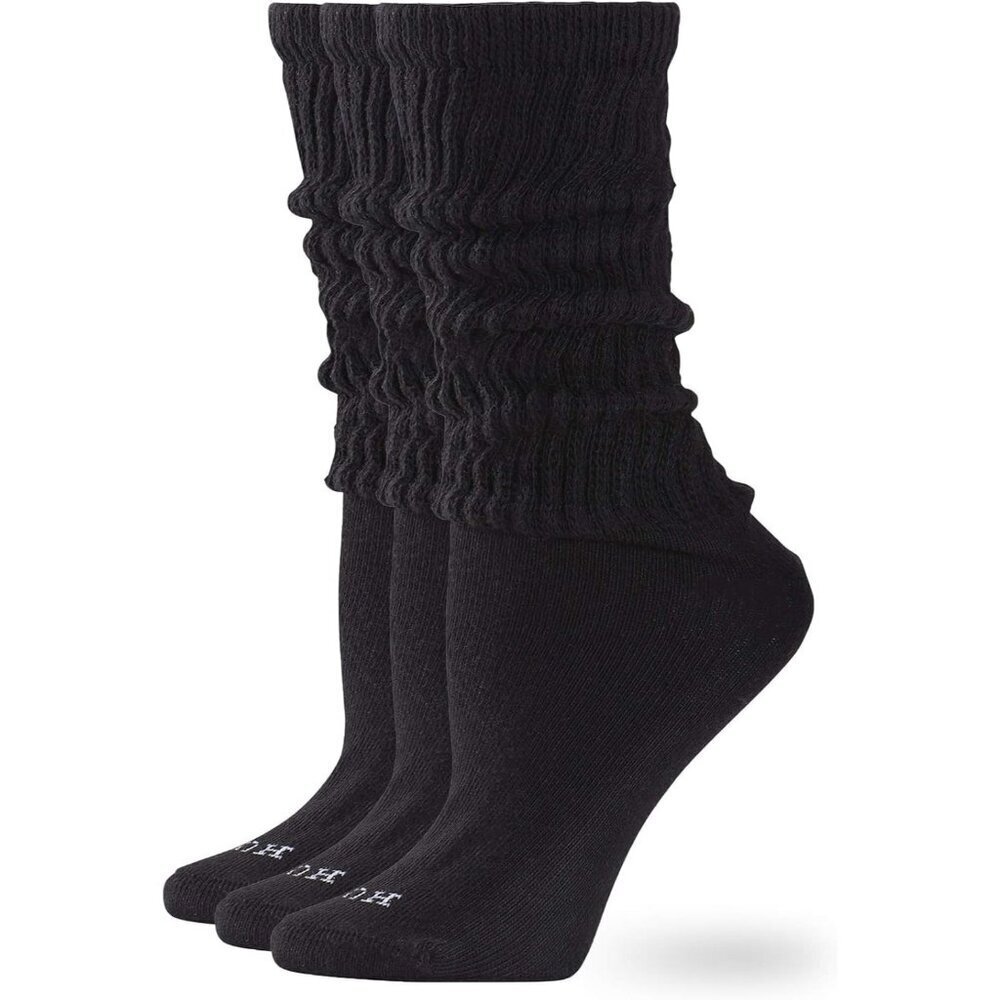 🆕Women's Black 3 Pair Chunky Ribbed Cotton Scrunch Slouch Loose Boots Socks